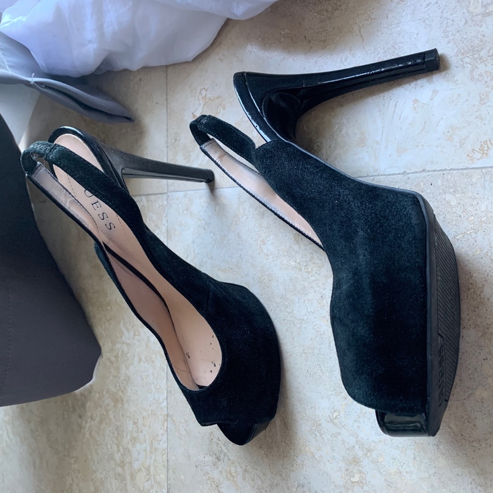 Guess sling back black high heels